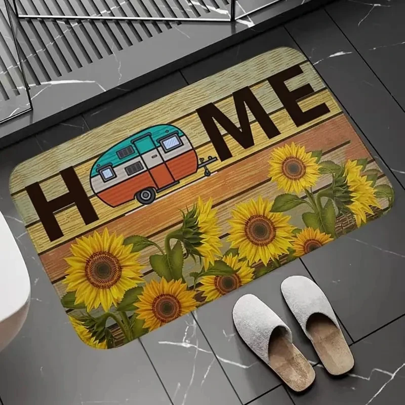 Floor Mat Happy Campers Welcome Mat Floor Decoration Carpet Non-slip Easy To Clean Area Rug Living Room Home Office Washable Doormats