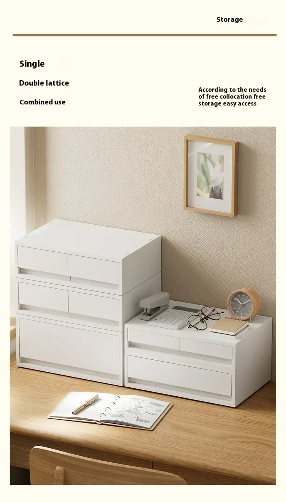 Description Picture 6 of itemDesktop Storage Boxes Stackable Desk Space Saving Organizer Stackable White Storage Drawer Home Cosmetic Stationery Organizers