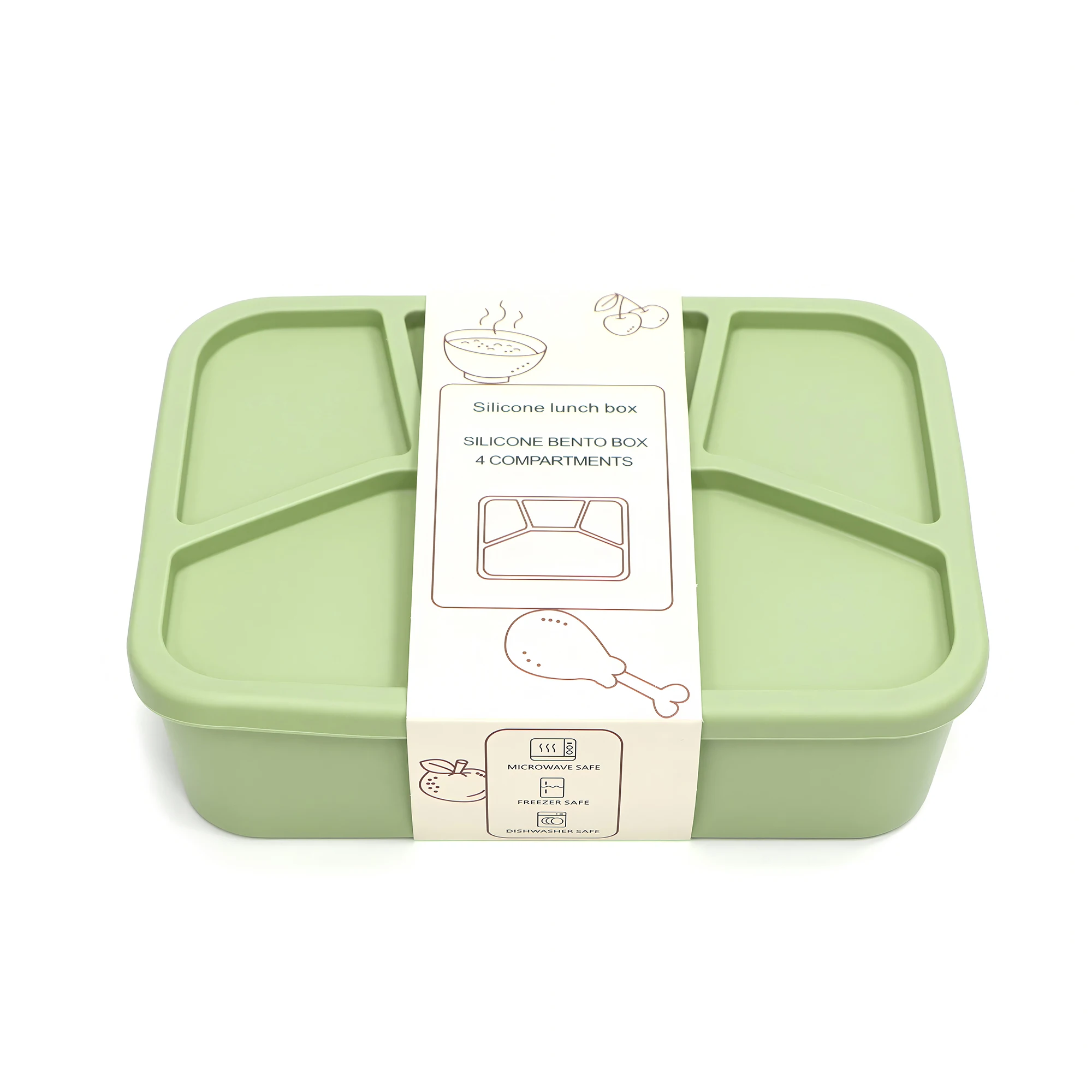 קופסת בנטו סיליקון, ארבעה מחלקות, קופסת ארוחת צהריים סיליקון ניתנת לשימוש מחדש, מעובה ועמיד בנזילות, קופסת ארוחת צהריים מחולקת בסטנדרט מזון לחזרה לבית הספר