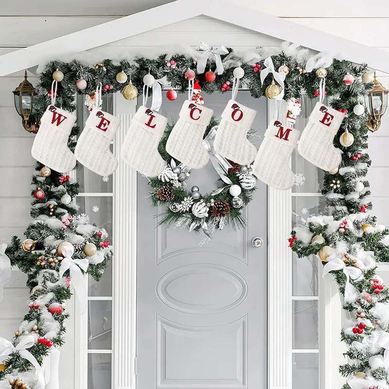 Christmas Stockings 1PC A-Z Letter Hanging Christmas Stockings Knitted Socks Christmas Tree Hanging Family Party Decoration