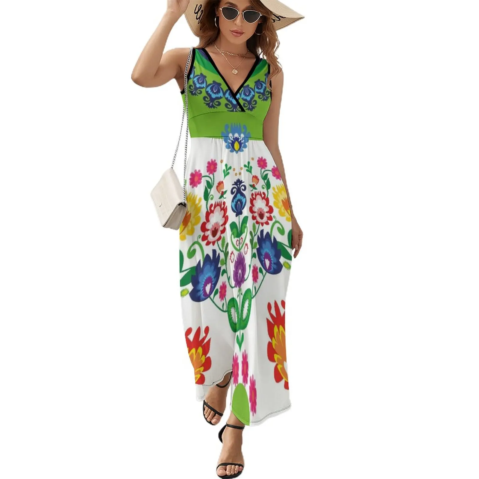 

Folk heart, beautiful polish folk motif - white Sleeveless Dress clothes for woman women clothes clothing women summer 2023