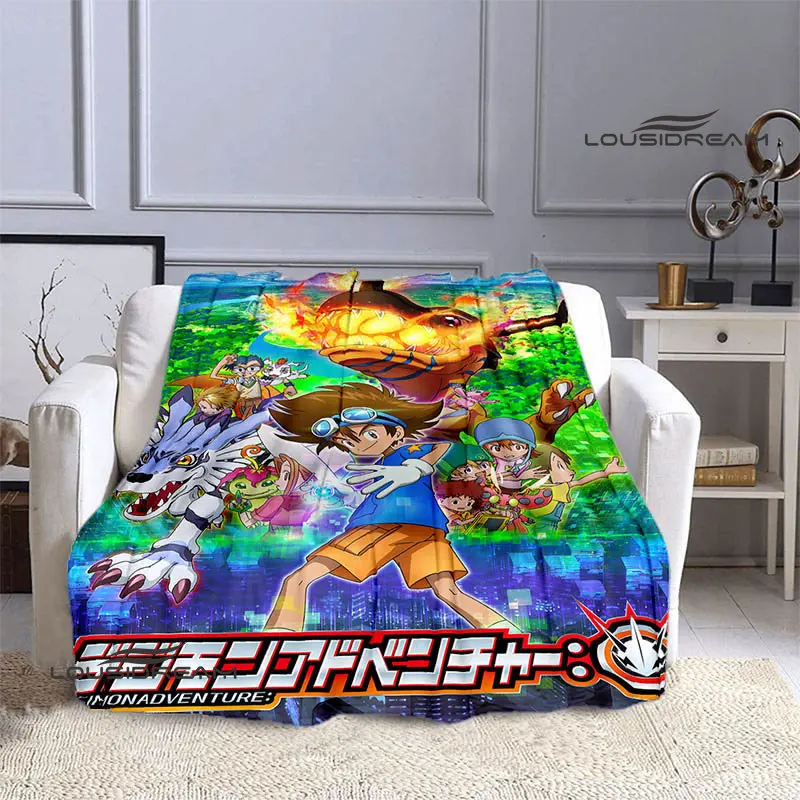 Digimon cartoon Printing blanket Flange Warm blanket picnic blanket Home travel blanket bed linings Birthday Gift 5