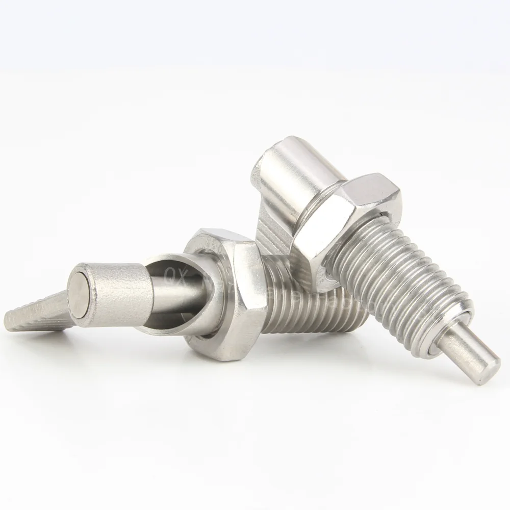 QX226 Retractable Carbon or Stainless Steel L-handle Indexing Plungers with Grip and Lock-Out Nuts