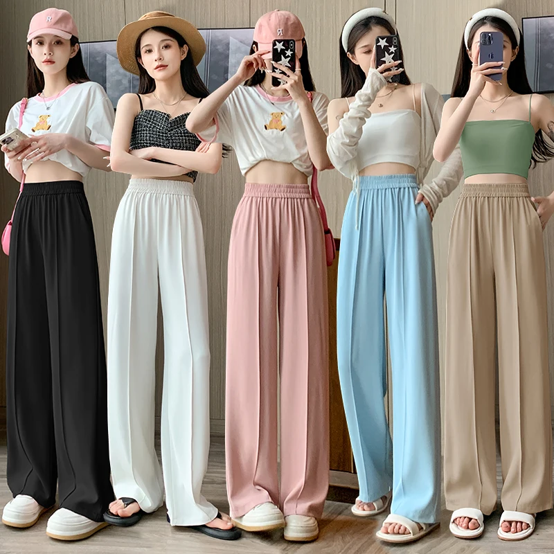 

Elastic-waisted suit wide-leg pants Korean reviews many clothes Female Clothing Straight Trousers High Waist Baggy Casual pants
