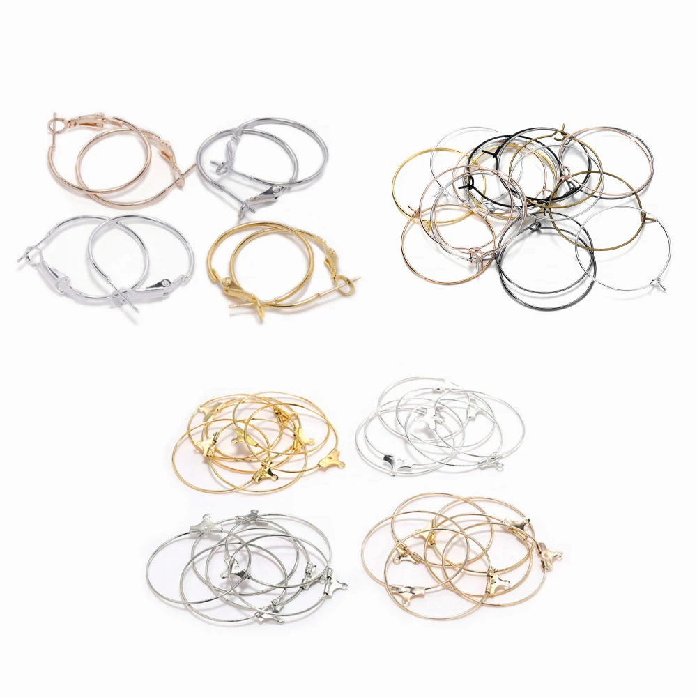 

10/30/50Pcs/Lot 25-40mm Big Round Hoops Earrings Dangle Clasp Ear Wires Hooks DIY Circle Earring Jewelry Making Accessories