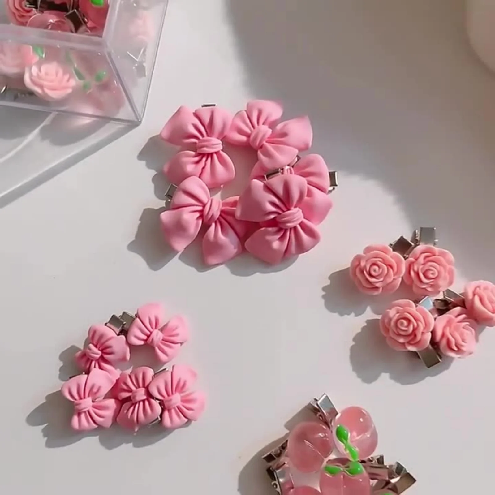 5PCS Pink Bowknot & Rose Hair Clip Set, Cute Mini Hair Accessories for Girls, Perfect for Braids & Updos