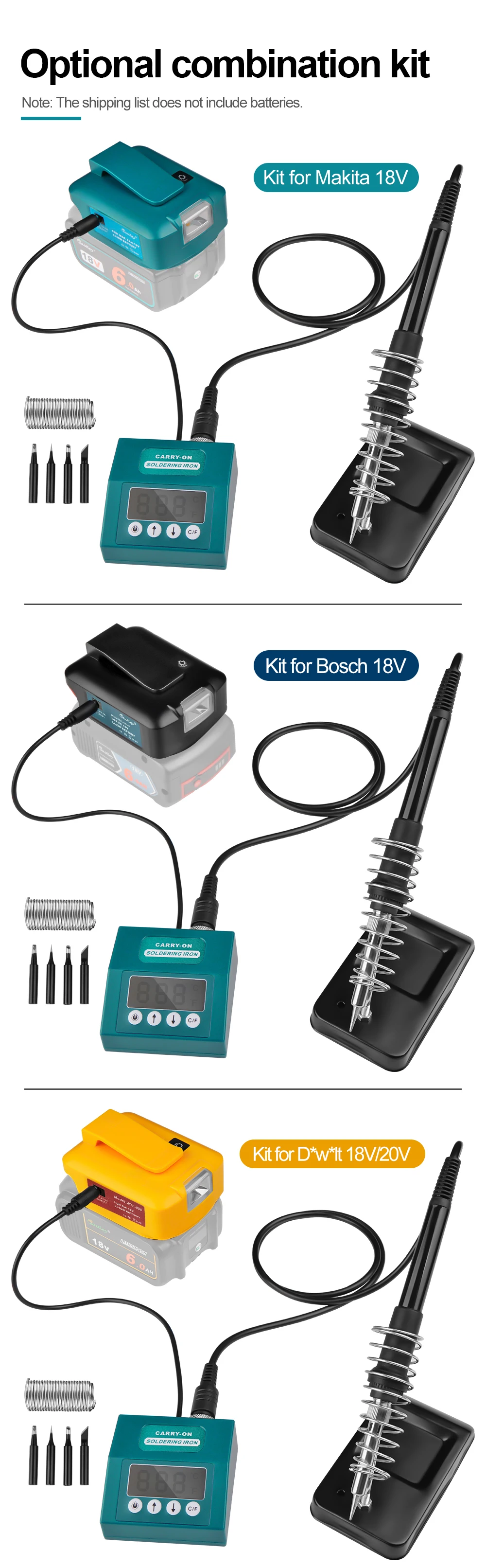 Waitley Portable Soldering Iron Kit for Makita Bosch Dewalt 18V 20V battery , El