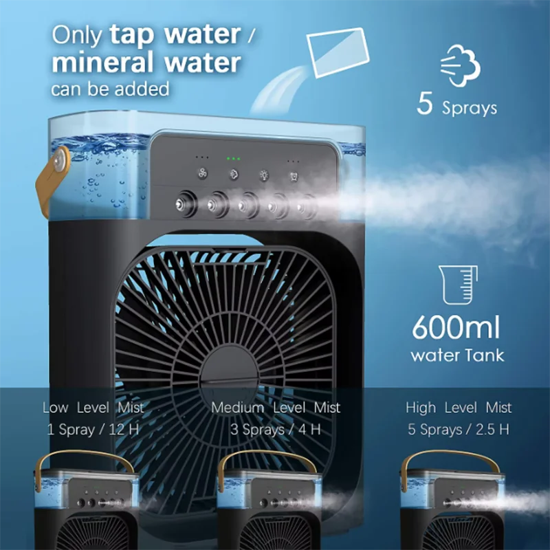 Ventilateur De Climatisation Portable, Mini Reoidisseur D'Air Par Évaporation, Avec 7 Lumières Led De Couleur, Minuterie 1/2/3 Heures, 3 Vitesses De 9109-May14A20425 | Rakuten