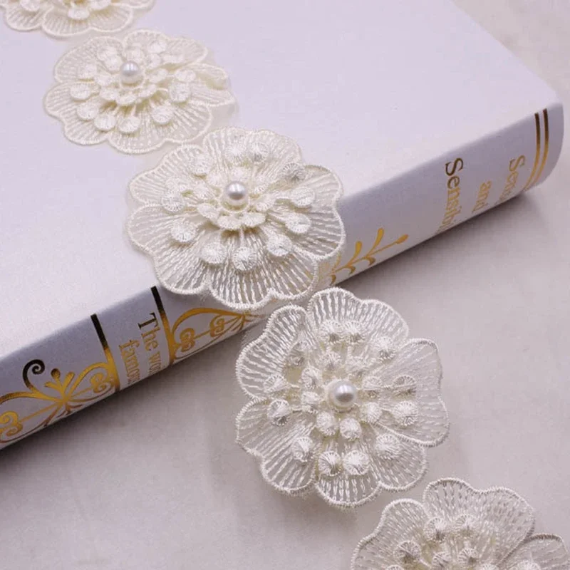 1 야드 꽃 진주 페르시 수 놓은 레이스 리본 바느질 의류 속옷에 대 한 파란색 된 패브릭 DIY 의류 커튼 웨딩 드레스