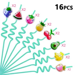 Fruit - Shaped Spiral Drinking Straws - 16 - Pack, Reusable Food - Grade Plastic (Army green)