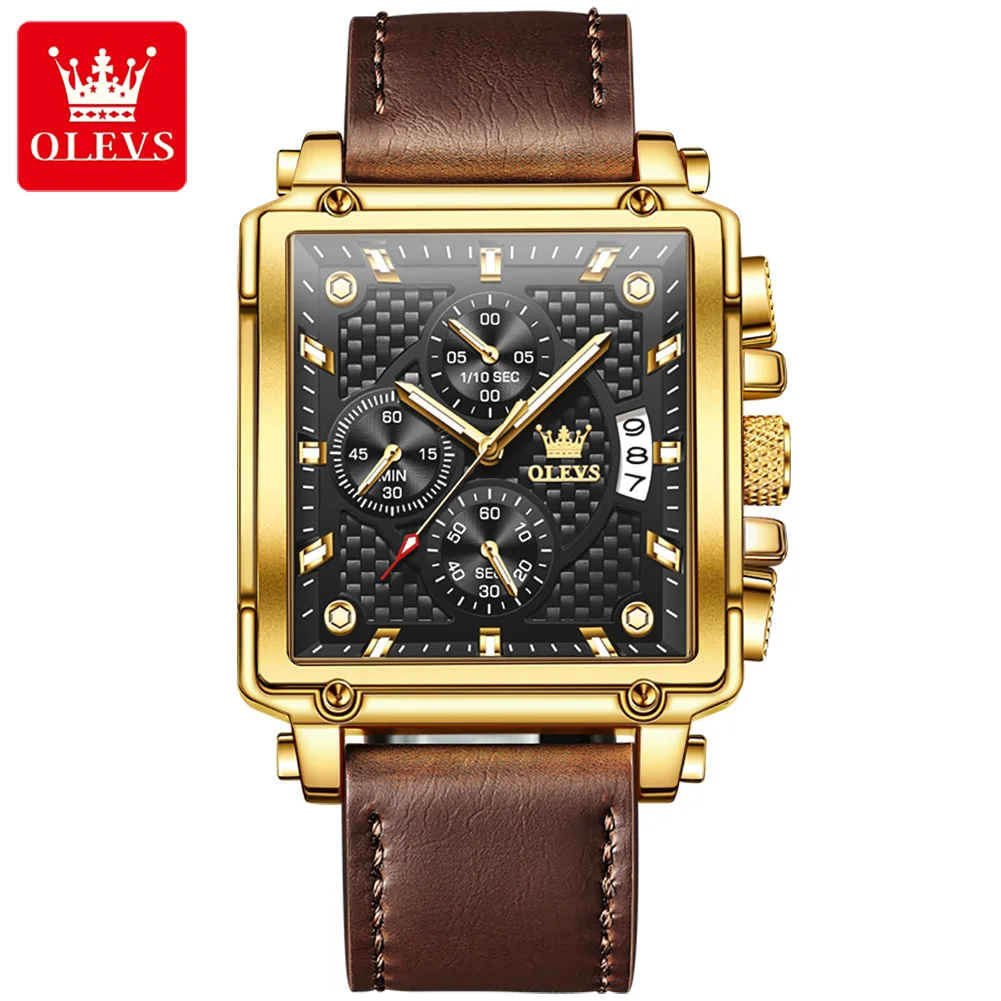 

OLEVS Top Brand Men's Watches Luxury Square Quartz Wrist Watch Original Waterproof Luminous Chronograph Watch for Men Relogio