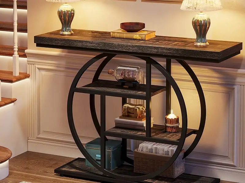 Rustic Sofa Table w/Adjustable Shelf & Open Shelf for Entry Way, Hallway, Living Room