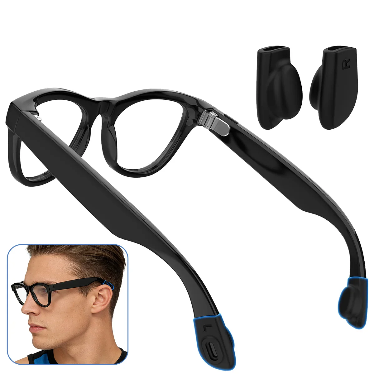 Enhanced Anti-Slip Silicone Ear Hooks for Smart Glasses - Soft Fixation Holder to Prevent Sliding During Sports