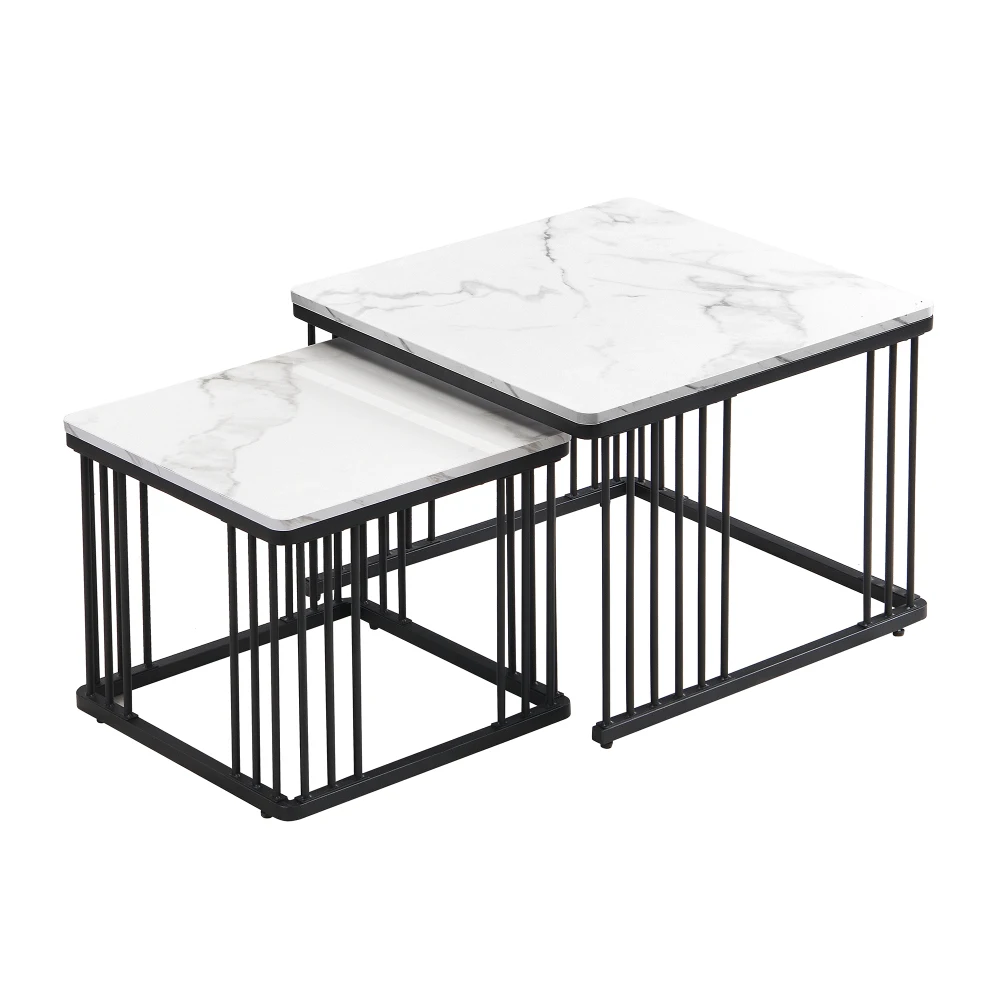 2 Sets quadratische Couchtische mit Hochglanzmarmoroptik, Schiebetische mit goldenen Beinen, 70 x 70 x 45 cm und 50 x 50 x 36,5 cm, vielseitig einsetzbar – Detail 33