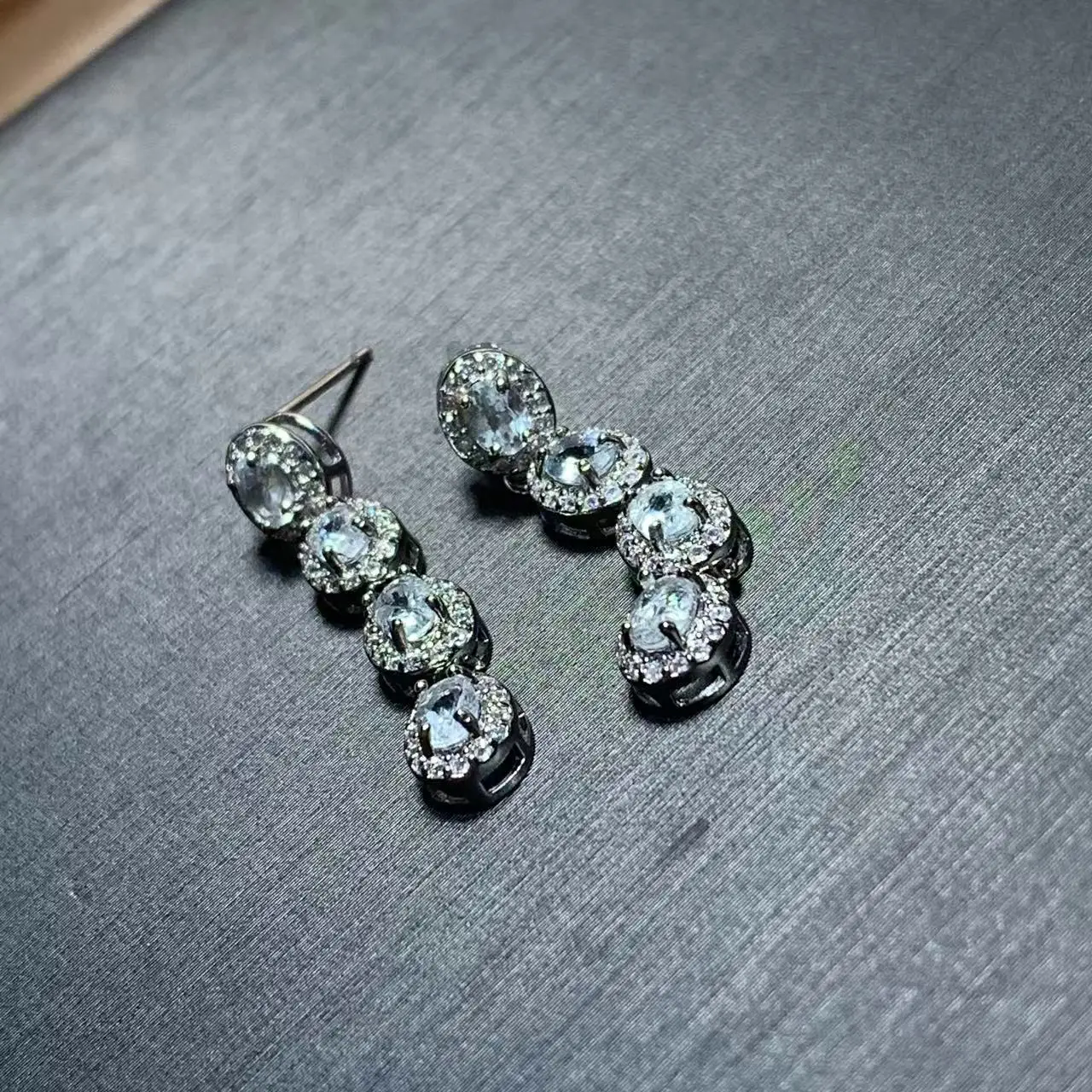 Natural Aquamarine Stud Earrings For Women Stainless Steel Vintage Femme Gift Prevent Allergy Fine Jewelry