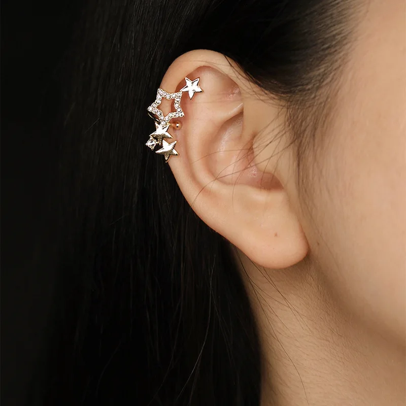 Ear Clip Earrings 1pc Sring Star Earclimber Earrings for Women Silver Color Ear Clip Cuffs No Piercing Earing