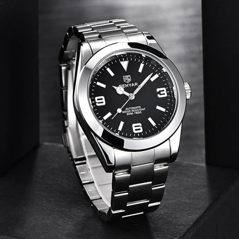 Benyar Luxury Men Mechanical Wristwatches Stainless Steel Sports Men Automatic Watches 50atm Waterproof Clock, Alina Gadgets