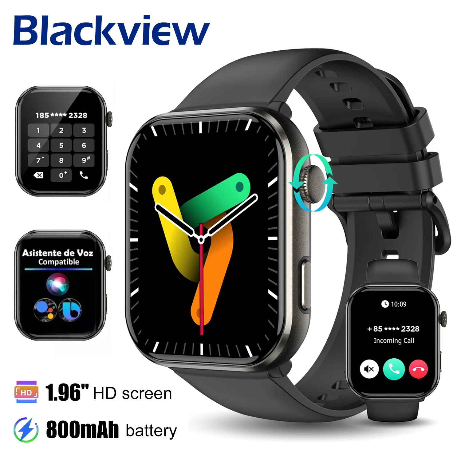 Smart Watch 2025 Blackview R60 Bluetooth Call 1.96'' AMOLED HD Screen Blood Oxygen Health Monitoring Fitness Men Women