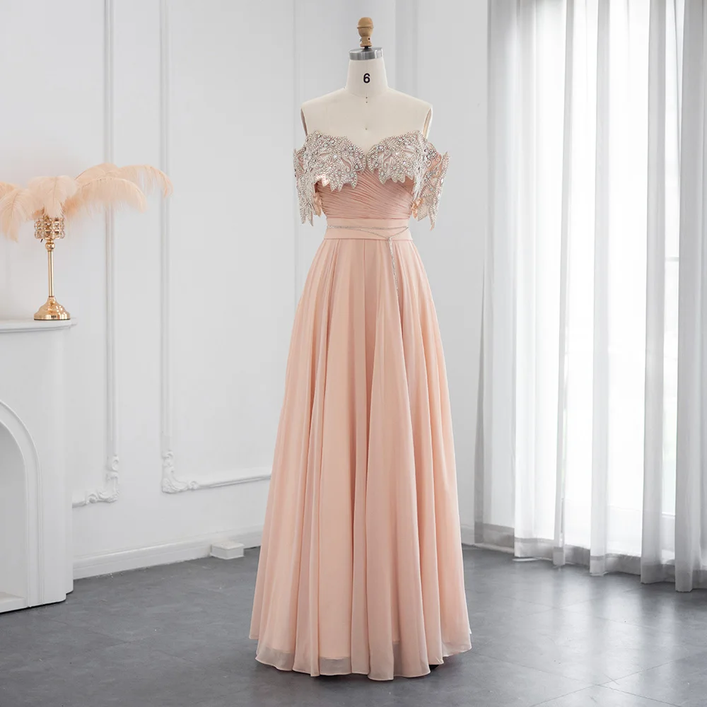 

Luxury Crystal Champagne Dubai Evening Dress for Women Wedding Guest Party Elegant Long Arabic Formal Dresses