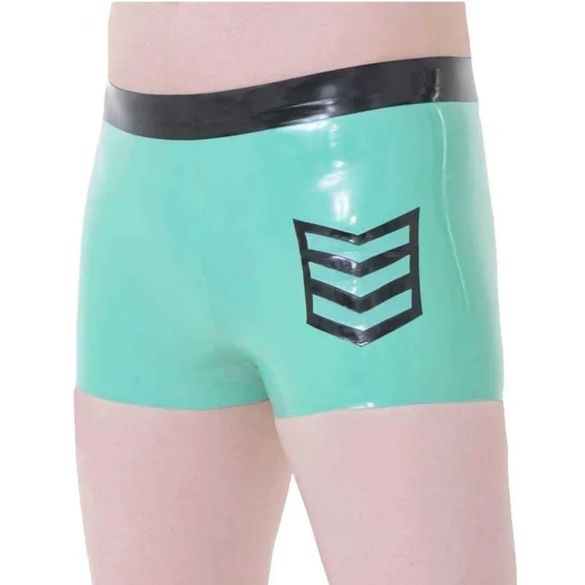 

Military Jade Green And Black Arrow Trims Sexy Latex Boxer Shorts Underwear Rubber Boyshorts Bottoms Party