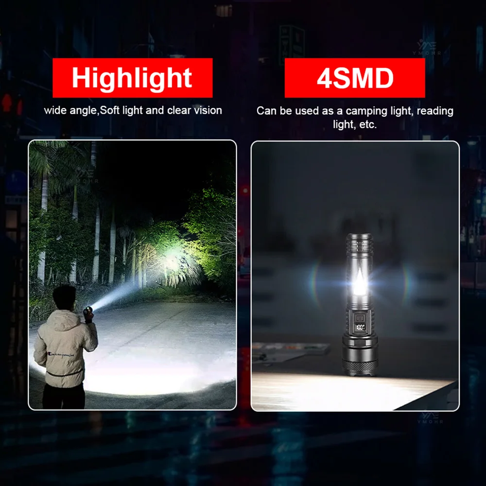 1000W 고출력 충전식 LED 손전등 USB 손전등 작업장 토치 LED 손전등 배터리 스포트라이트 작업용 랜턴