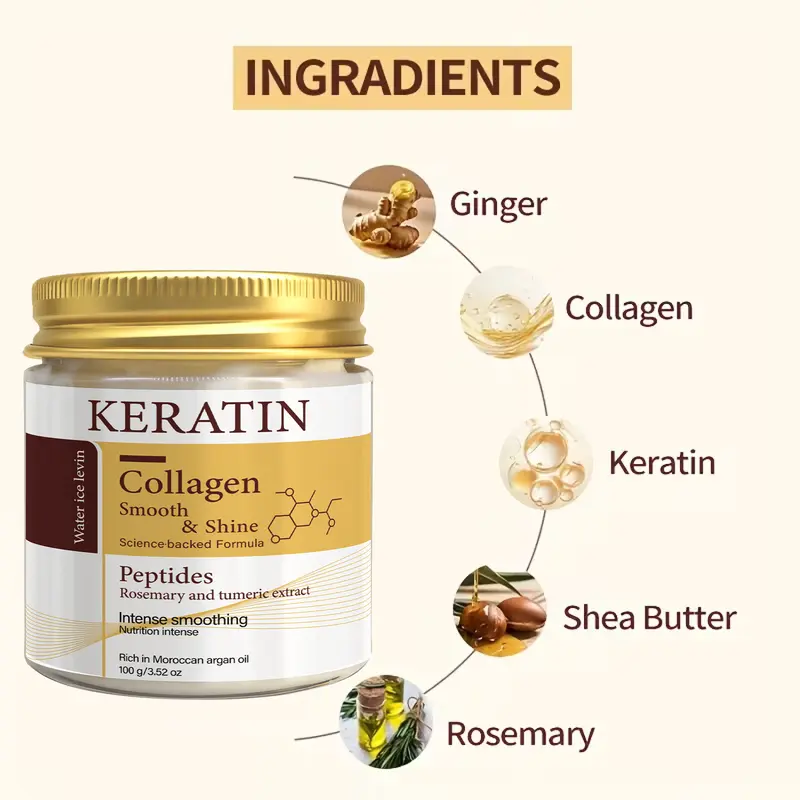 Keratin Collagen Hair Mask with Peptides & Rosemary - Intense Smoothing & Shine for All Hair Types - Deep Conditioning Treatment - Image 5