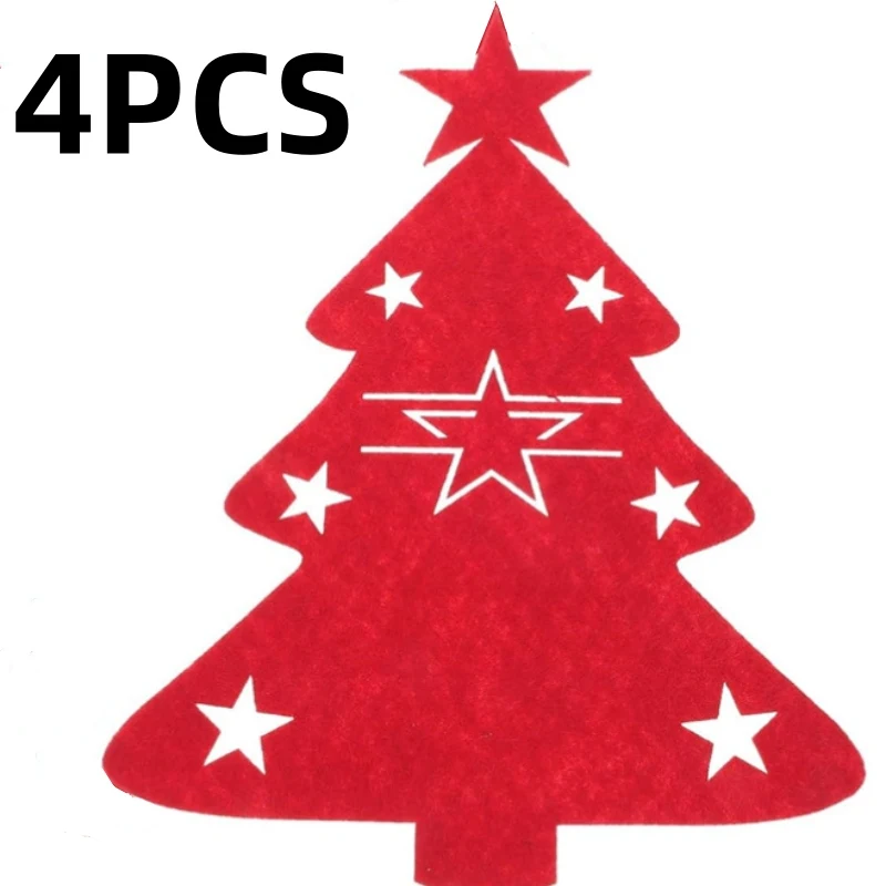 Festive Christmas Cutlery Holder Set - 4-Piece Non-Woven Elk and Tree Design