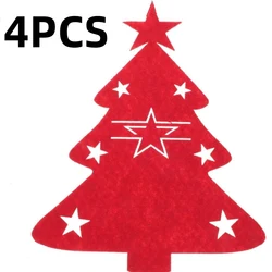 Festive Christmas Cutlery Holder Set - 4-Piece Non-Woven Elk and Tree Design (Red 4pcs)