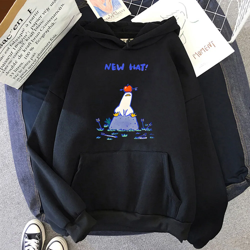 

New Hat Graphic Hoodie I'm Sick of Everything Sweatshirt Women Kawaii Clothes Cute Duck Top Anime Casual Winter Fleece Coats Men
