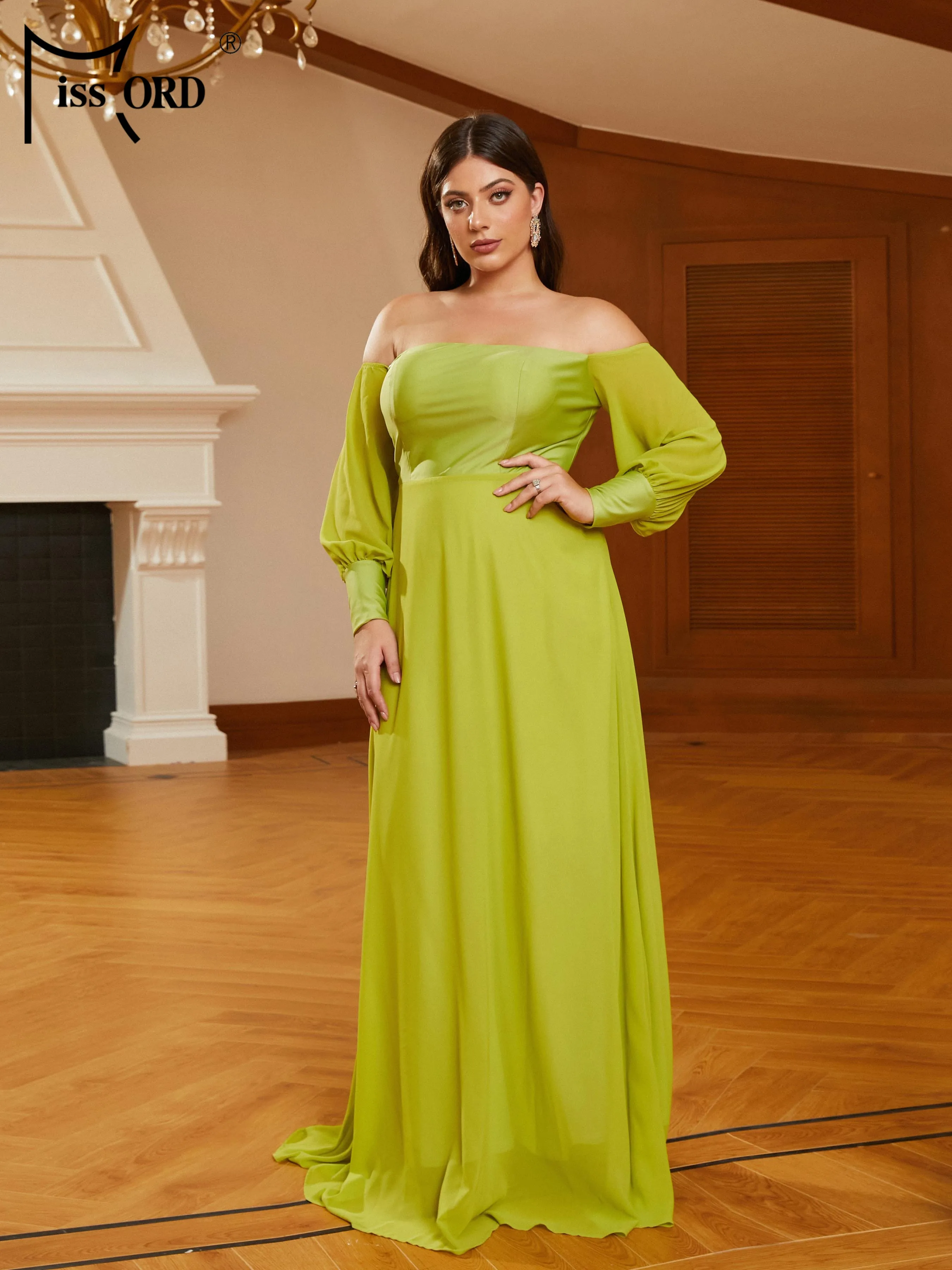 Missord New Plus Size Elegant Party Dresses For Women 2023 Off Shoulder Lantern Sleeves A-line Prom Formal Occasion Dresses