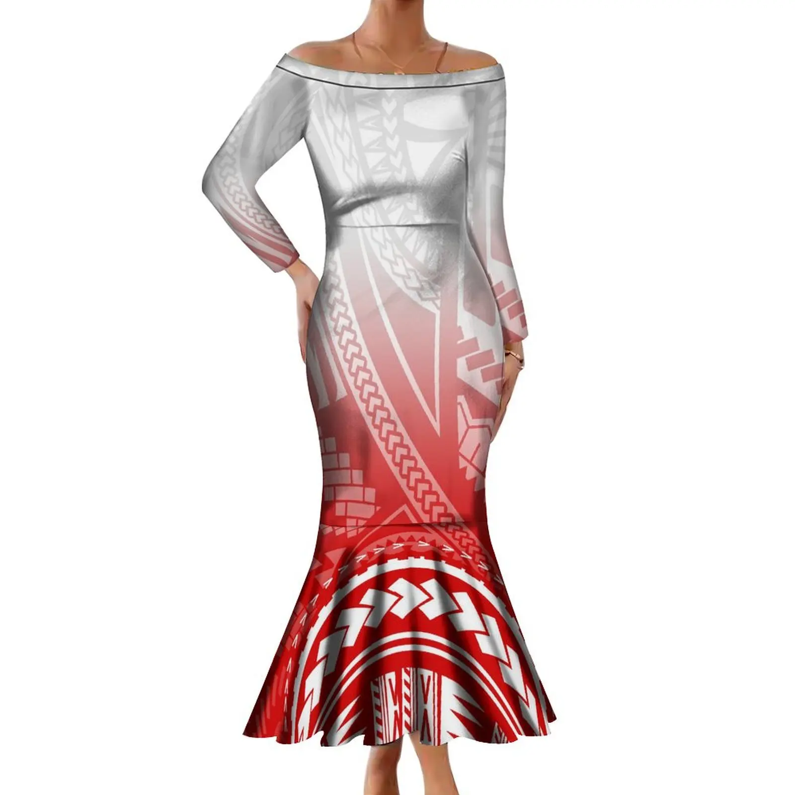 Vanuatu Flagge Hibiskus Polynesisches Muster Off Shoulder Kurzes Kleid mit blumen LT03 main image 1