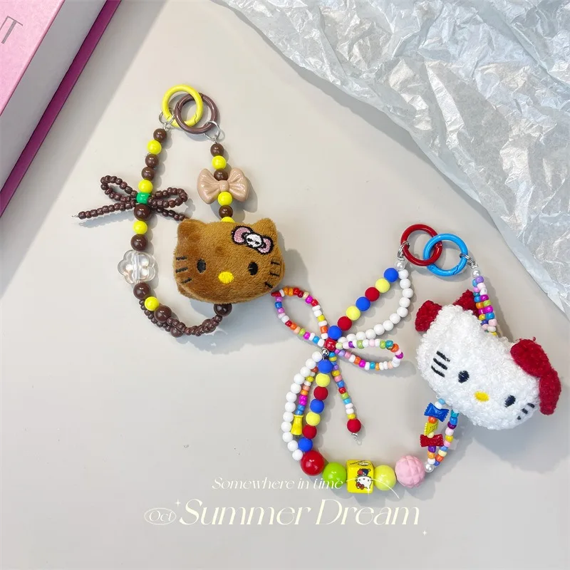 Sanrio Black Skin Hello Kitty Doll Charm Pendant Toy Handmade Weave Car Ornaments Girl Heart Bag Decoration Kids Christmas Gifts