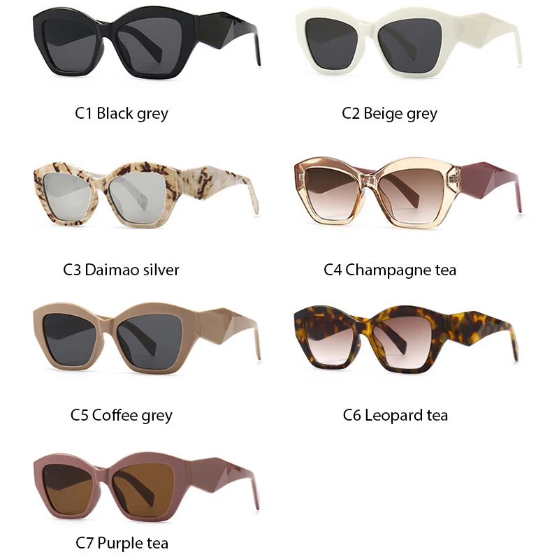 섹시한 레오파드 고양이 눈 선글라스, 여성 럭셔리 브랜드 독특한 기하학 다리 작은 프레임 선글라스 여성용 인기 패션 음영