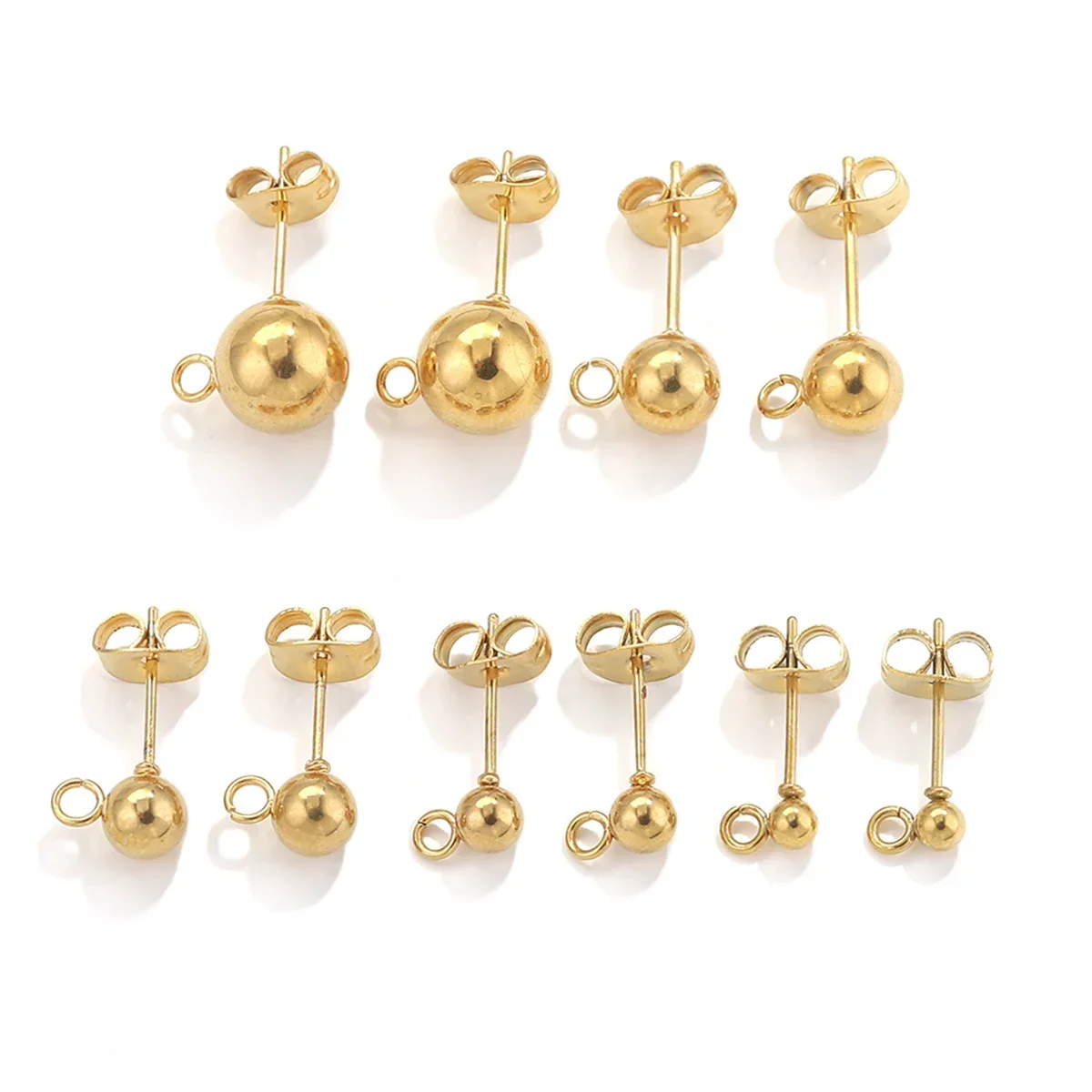 20 Stück Edelstahl hypoallergen 3 4 5 6 8 mm runde Kugel-Ohrstecker mit Schlaufe, passend für DIY-Ohrringe, Schmuckherstellungszubehör