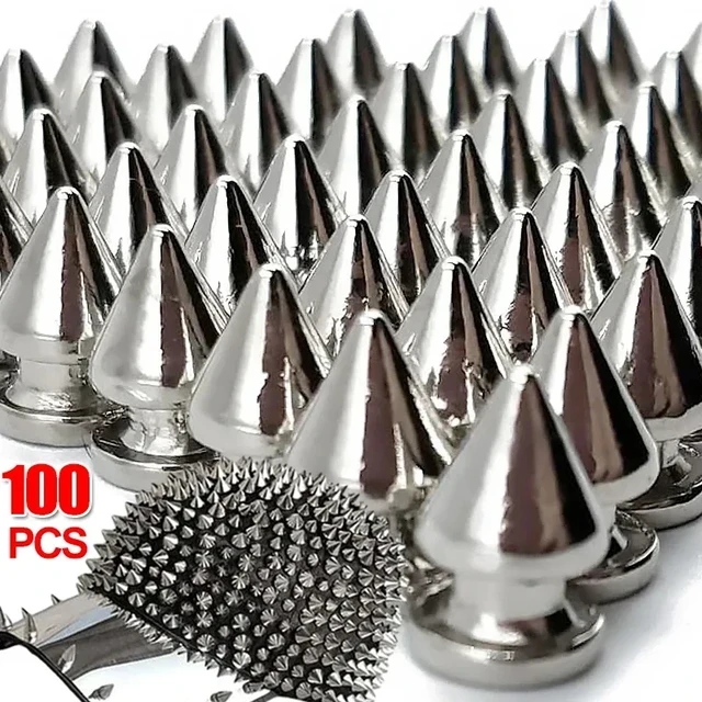 10/100Pcs Round Cone Spikes Metal Spike Screwback Studs DIY