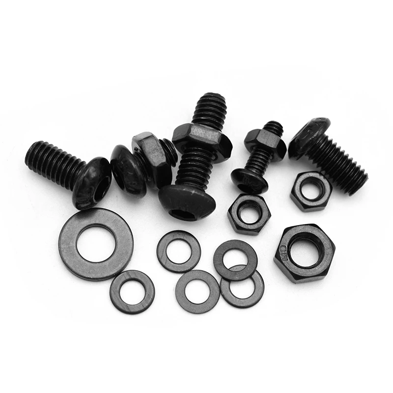 High Tensile 10.9 Grade Black Round Head Allen Bolts Set M4 M5 M6 Hex Screws, Nuts, Washers Kit for Heavy Duty DIY Projects