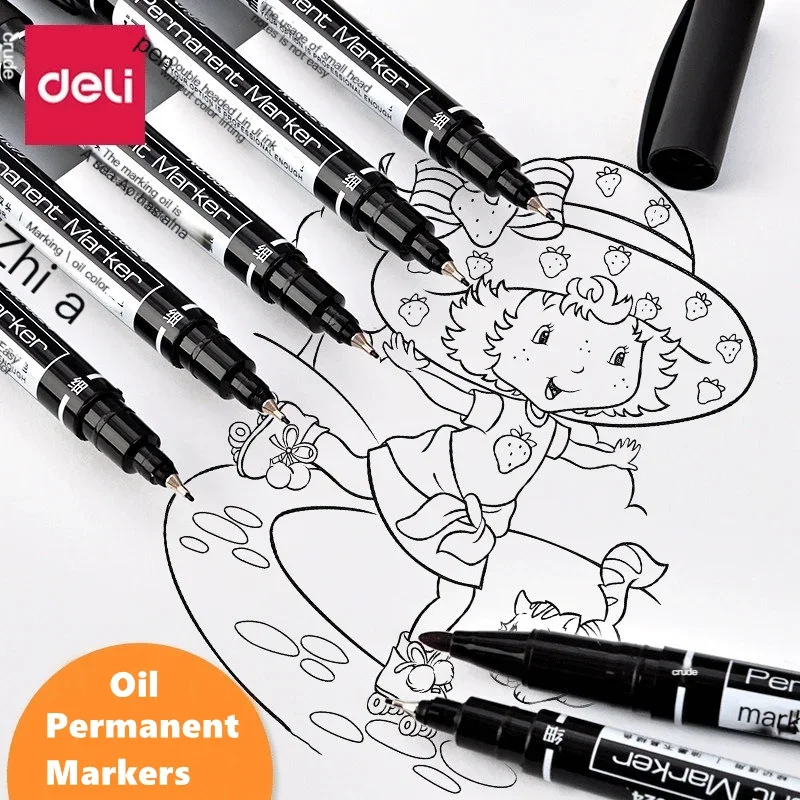 Permanent Marker Pen Permanent Marker Markers Pen Permanent Markers Marker Pens 4/9pcs/lot Deli Twin Tip Fine Point Waterproof Ink Thin Nib Crude Nib Black Ink 0.5mm-2mm Fine Color