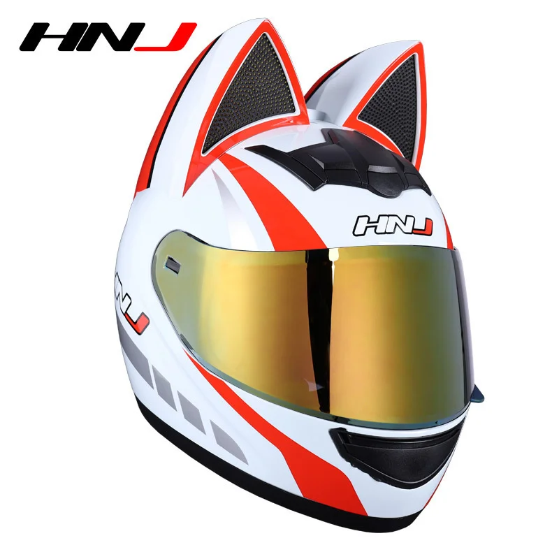 thumbnail image 1 of Envía 2 regalos Casco de motocross de cara completa aprobado por DOT Casco de motocicleta con orejas de gato para adultos Hombre Mujer, 1 of 5