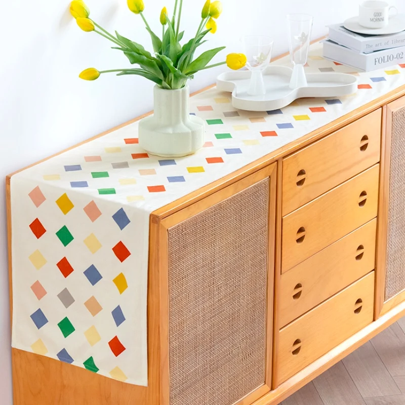 

Wedding Party Desk Decoration Garden Table Runner Dinner Decor Hot Insulation Modern Colorful Check Geometric Soft Velvet
