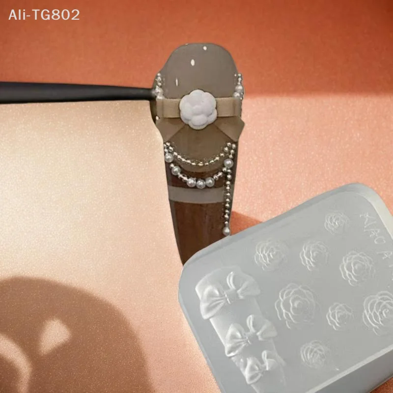 달콤한 리본 모양 3D 실리콘 네일 몰드 카멜리아 꽃 DIY 네일 아트 장식 매..