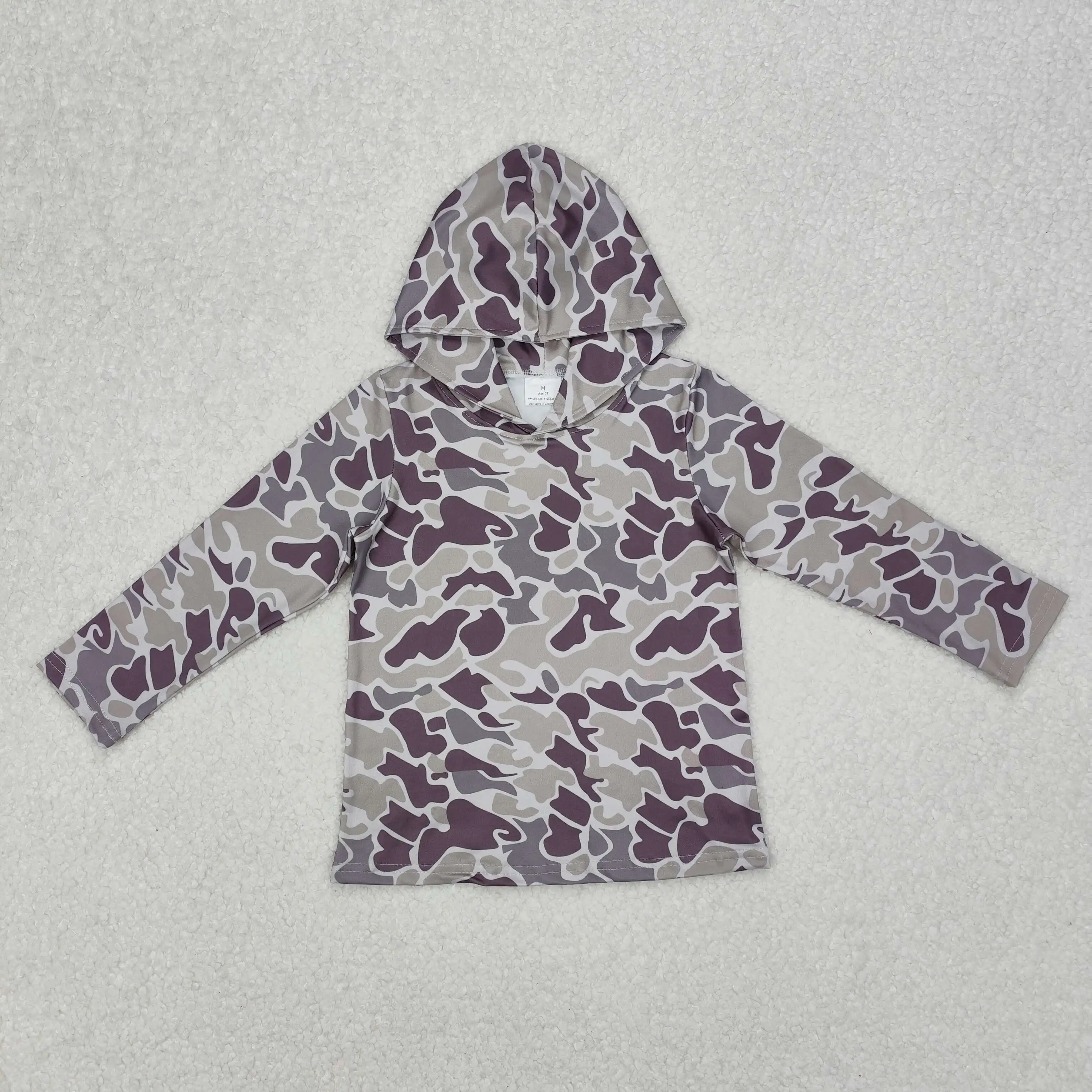 BT0922 baby boy clothes Camouflage gray blue hooded long sleeve top Summer Boutique kids clothes girl top