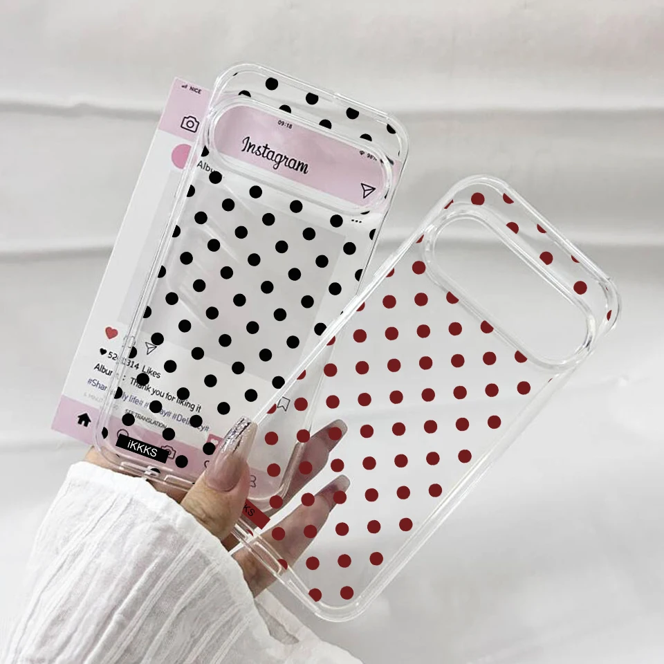 Stylish Wine Red & Black Polka Dots Phone Case - Clear Soft TPU Cover
