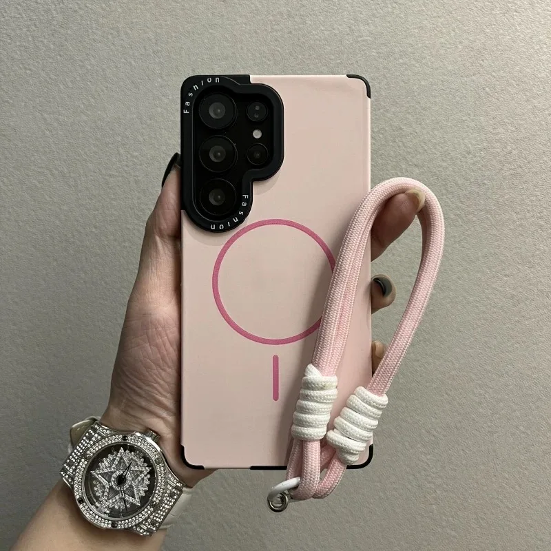 Pure Color Magnetic Suction Liquid Lanyard Case with Fine Ring Design