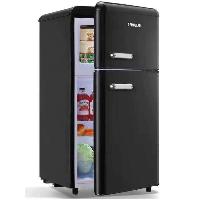 Mini Dual Door Refrigerator with Freezer, 3.5 Cu.Ft Compact Refrigerator with Adjustable Temperature & Removable Glass Shelves 1