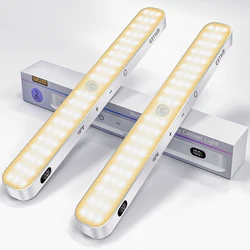 Enhanced Wireless Rechargeable Warm Light Motion Sensor Cabinet and Night Light with Touch Controls & 60 LED Display (Warm Light 2PCS)