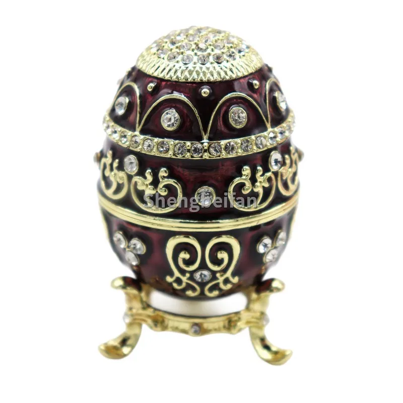 Metall Handwerk Emaille Ornament Burgund Osterei Schmuck Box Schmuckstück Zähler Dekoration Geburtstag Geschenk Schmuckstück Box Für Wohnkultur N – Detail 9