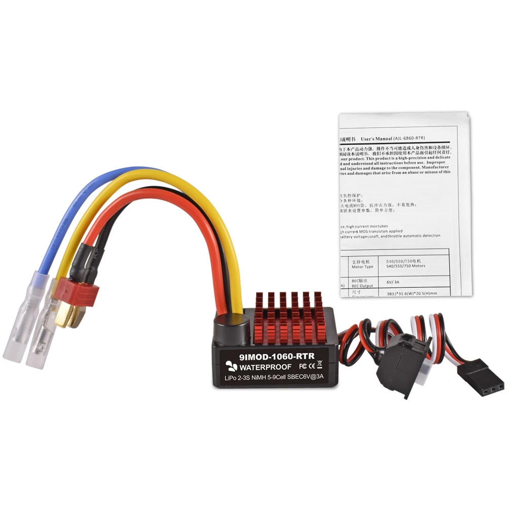 9IMOD 1060 RTR 60A ESC 브러시드 전자 속도 컨트롤러, 2-3S LiPo 방수 BEC 6V3A, 1/10 축 SCX10 TRX4 TRX6 D90 HPI용