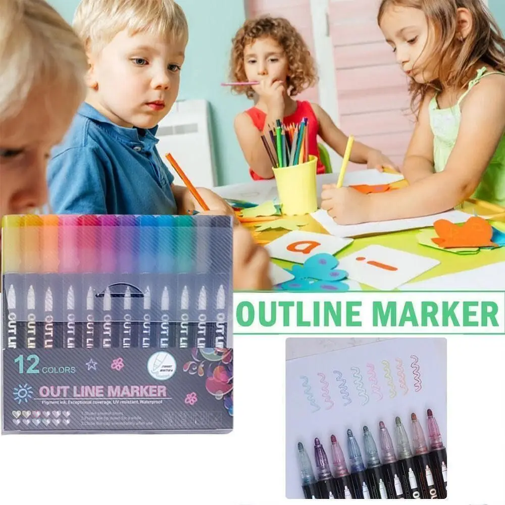 

PVC Double Line Outline Pen School Art Supplies Fiber Head Christmas Card Doodle Pen Hand Painted Markers Stationery