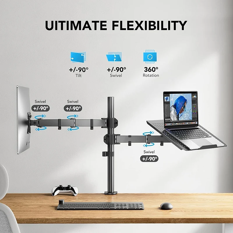 Desktop Computer Support mechanical Mount Stand For 12"-32" Monitor Holder + 12"-17" Laptop Monitor Dual Arm Bracket laptop desk stand