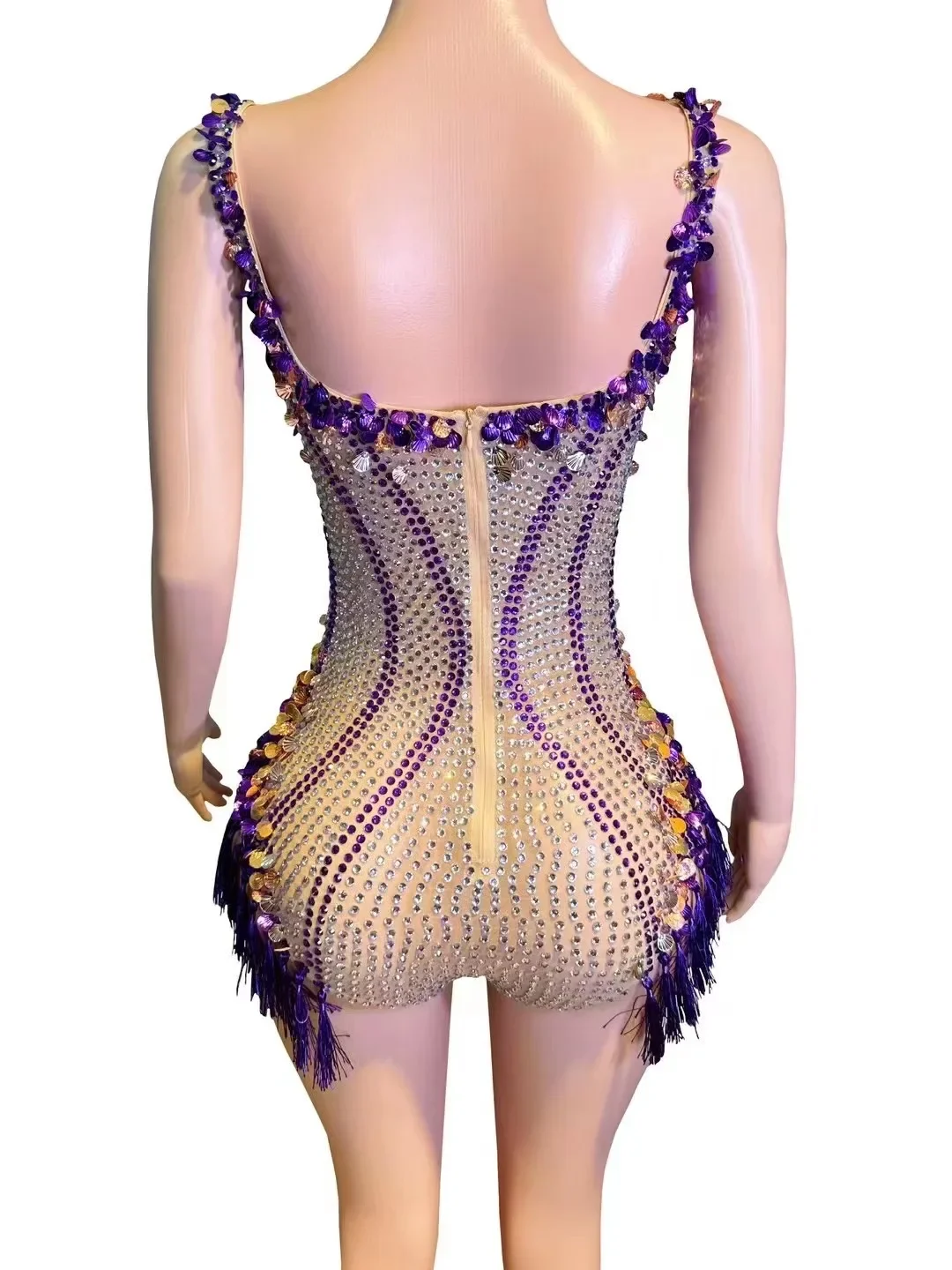 Sparkly Rhinestones Sequins Tassels V Neck Bodysuit Women Sexy Performance Dance Costume Nightclub Singer Dancer Stage Wear dance dress rhinestones dress women costume set sexy evening dress